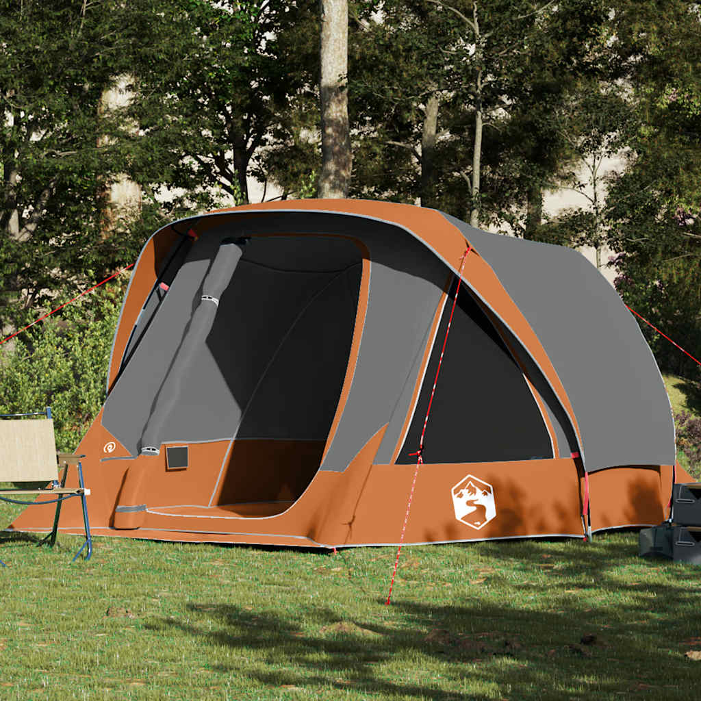 vidaXL Tente familiale 6 personnes gris et orange imperméable