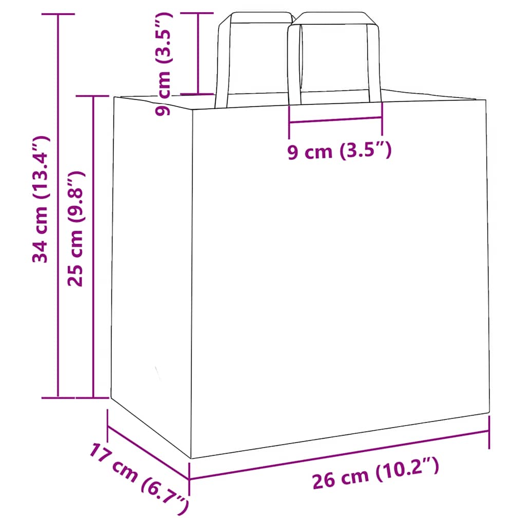 Papiertragetaschen 250 Stk. mit Henkeln Braun 26x17x25 cm