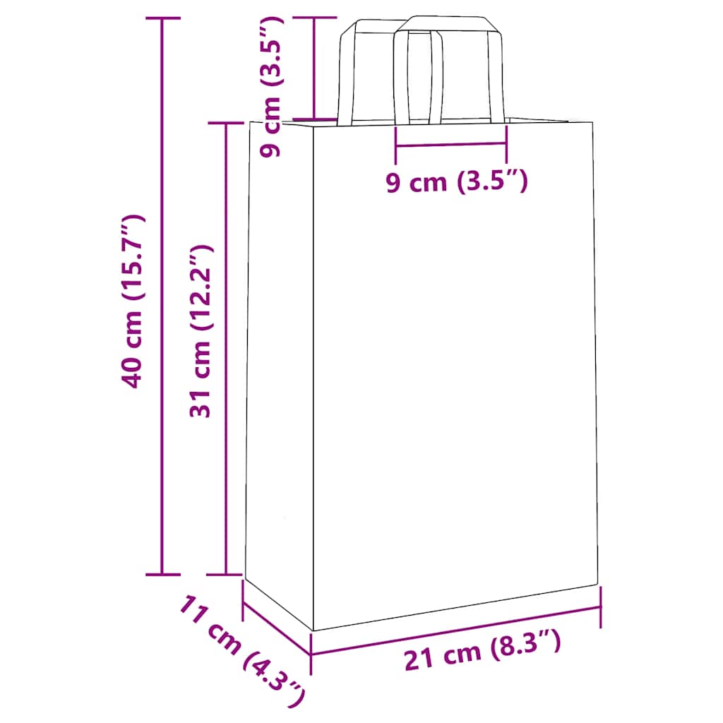 Papiertragetaschen 250 Stk. mit Henkeln Weiß 21x11x31 cm