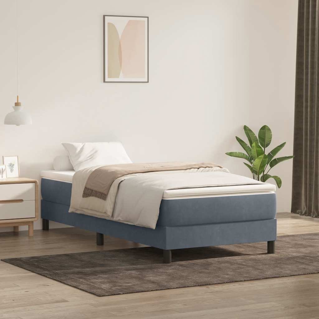 vidaXL Boxspringbett mit Matratze Dunkelgrau 80x210 cm Samt