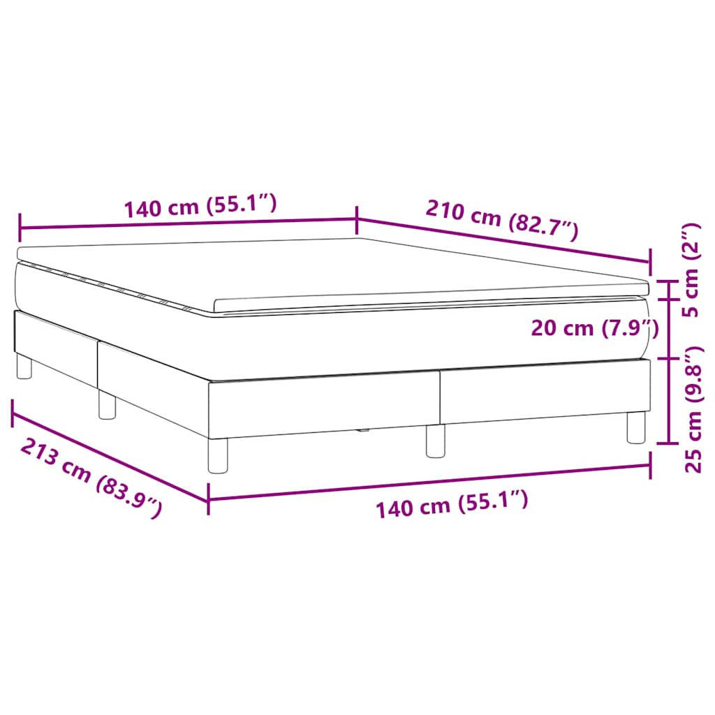 vidaXL Boxspringbett mit Matratze Dunkelgrau 140x210 cm Samt