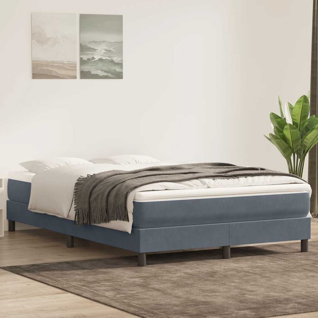 vidaXL Boxspringbett mit Matratze Dunkelgrau 140x210 cm Samt