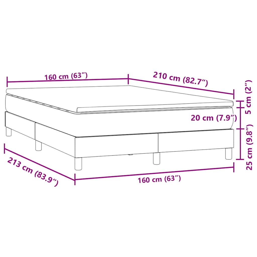 vidaXL Boxspringbett mit Matratze Hellgrau 160x210 cm Samt