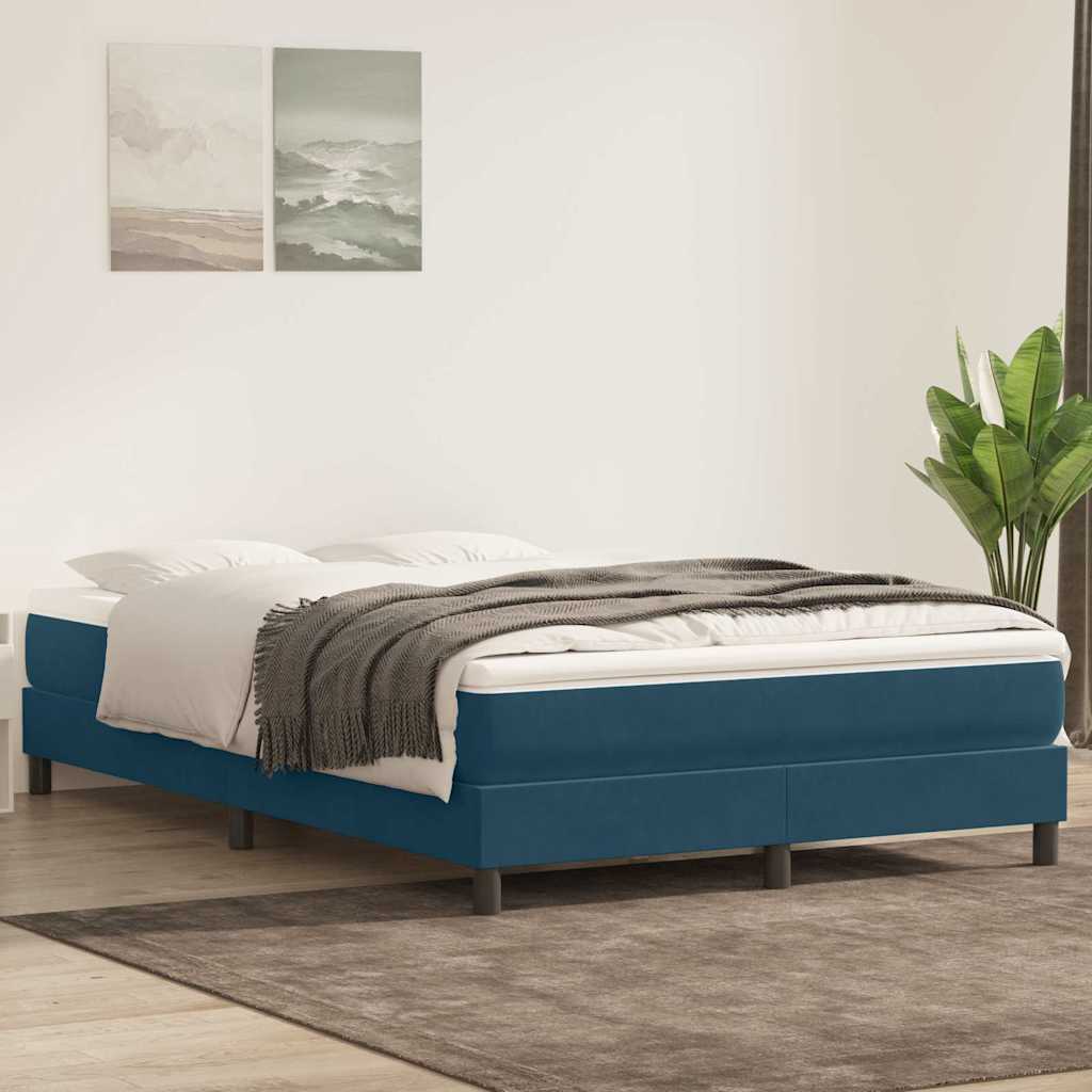 vidaXL Boxspringbett mit Matratze Dunkelblau 160x210 cm Samt