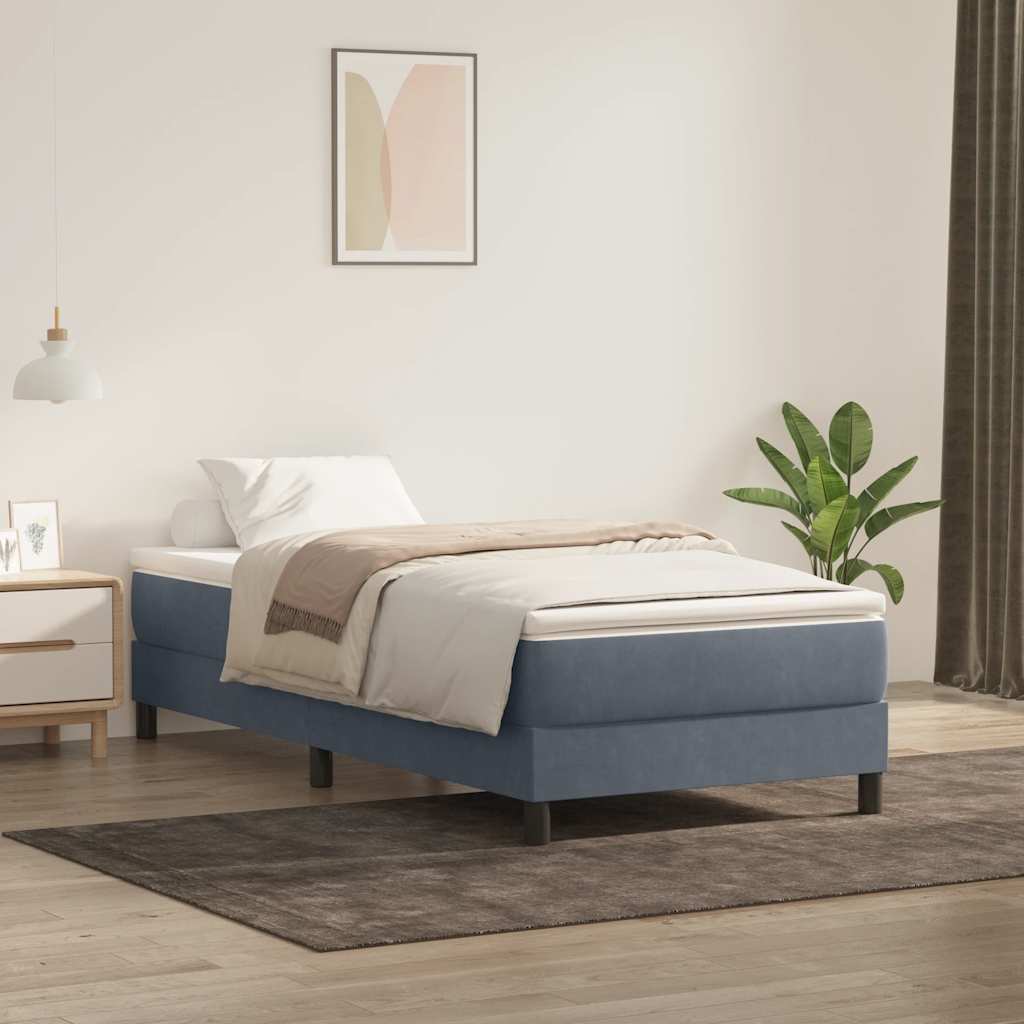 vidaXL Boxspringbett mit Matratze Dunkelgrau 90x220 cm Samt