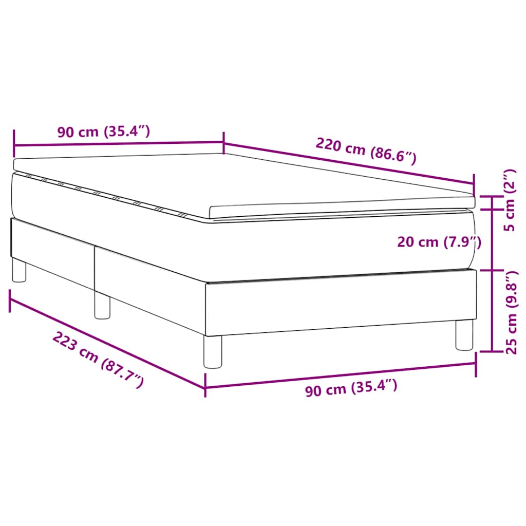 vidaXL Lit coffre avec matelas Bleu foncé 90x220 cm Velours