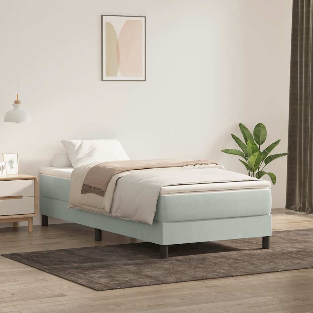 vidaXL Boxspringbett mit Matratze Hellgrau 100x220 cm Samt