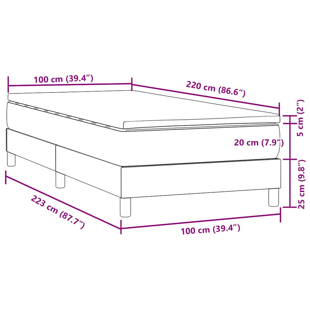 vidaXL Boxspringbett mit Matratze Schwarz 100x220 cm Samt