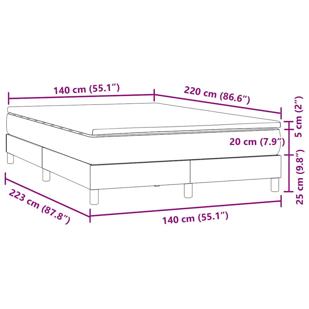 vidaXL Lit continental avec matelas Bleu foncé 140x220 cm Velours