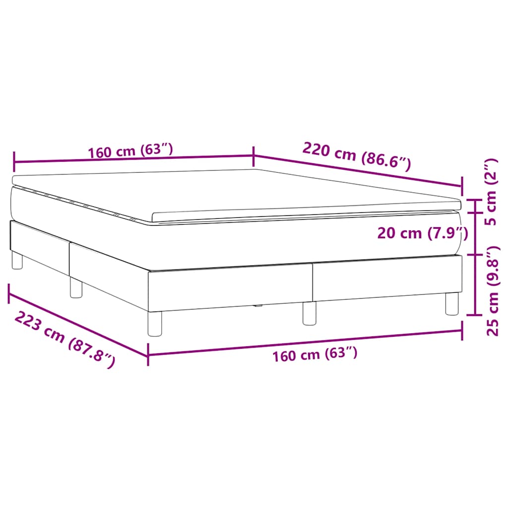 vidaXL Boxspringbett mit Matratze Hellgrau 160x220 cm Samt