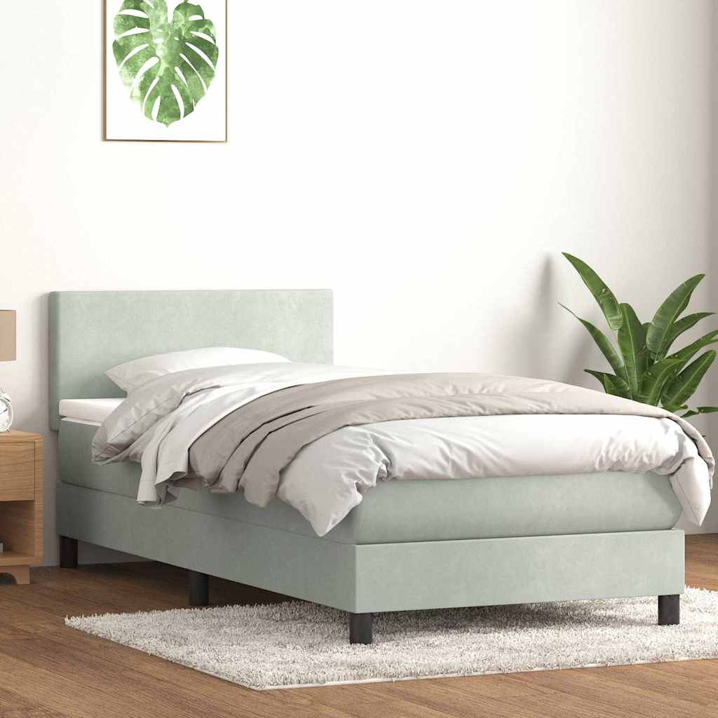vidaXL Boxspringbett mit Matratze Hellgrau 100x210 cm Samt