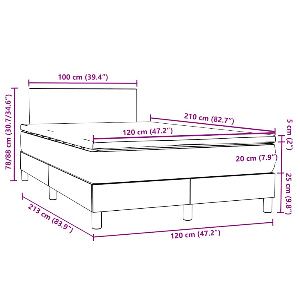 vidaXL Boxspringbett mit Matratze Dunkelgrau 120x210 cm Samt