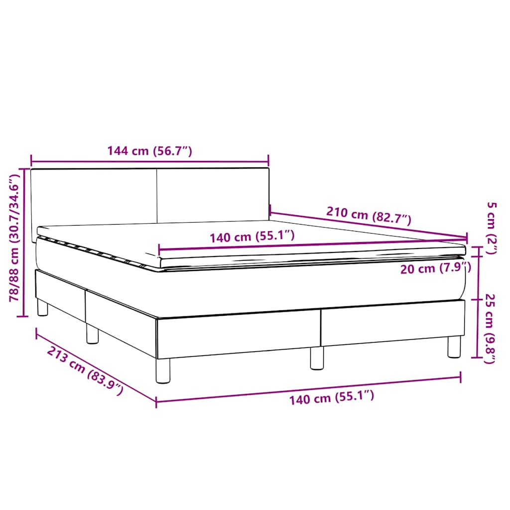 vidaXL Boxspringbett mit Matratze Hellgrau 140x210 cm Samt