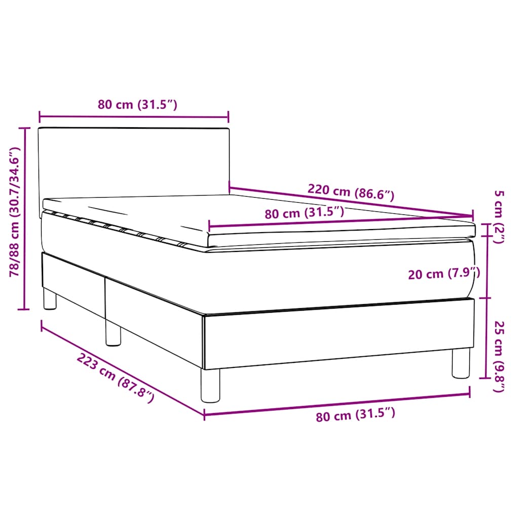 vidaXL Boxspringbett mit Matratze Rosa 80x220 cm Samt