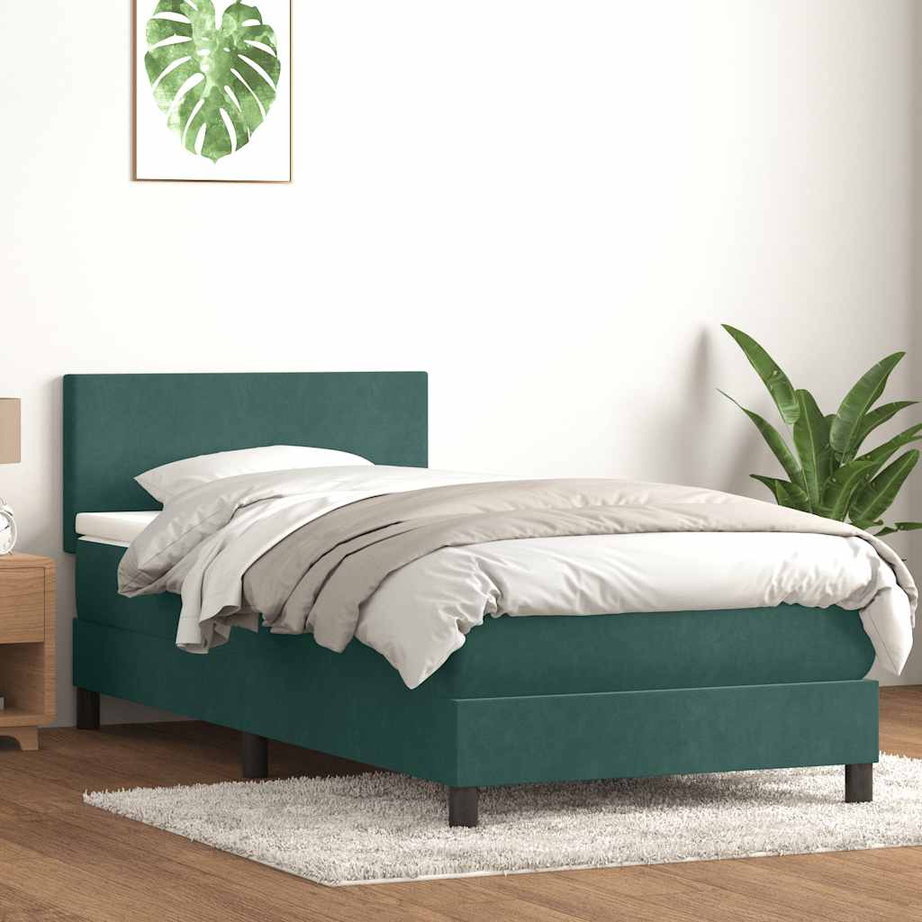 vidaXL Boxspringbett mit Matratze Dunkelgrün 90x220 cm Samt