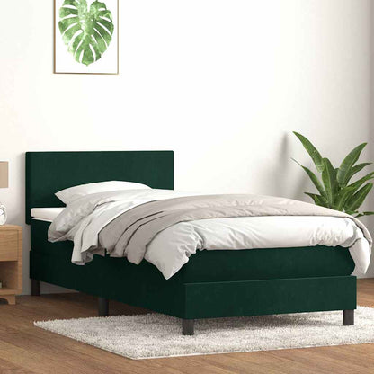 vidaXL Boxspringbett mit Matratze Dunkelgrün 100x220 cm Samt