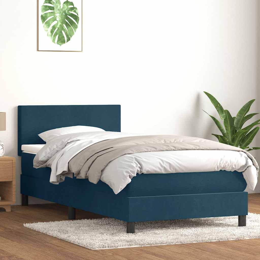 vidaXL Boxspringbett mit Matratze Dunkelblau 100x220 cm Samt
