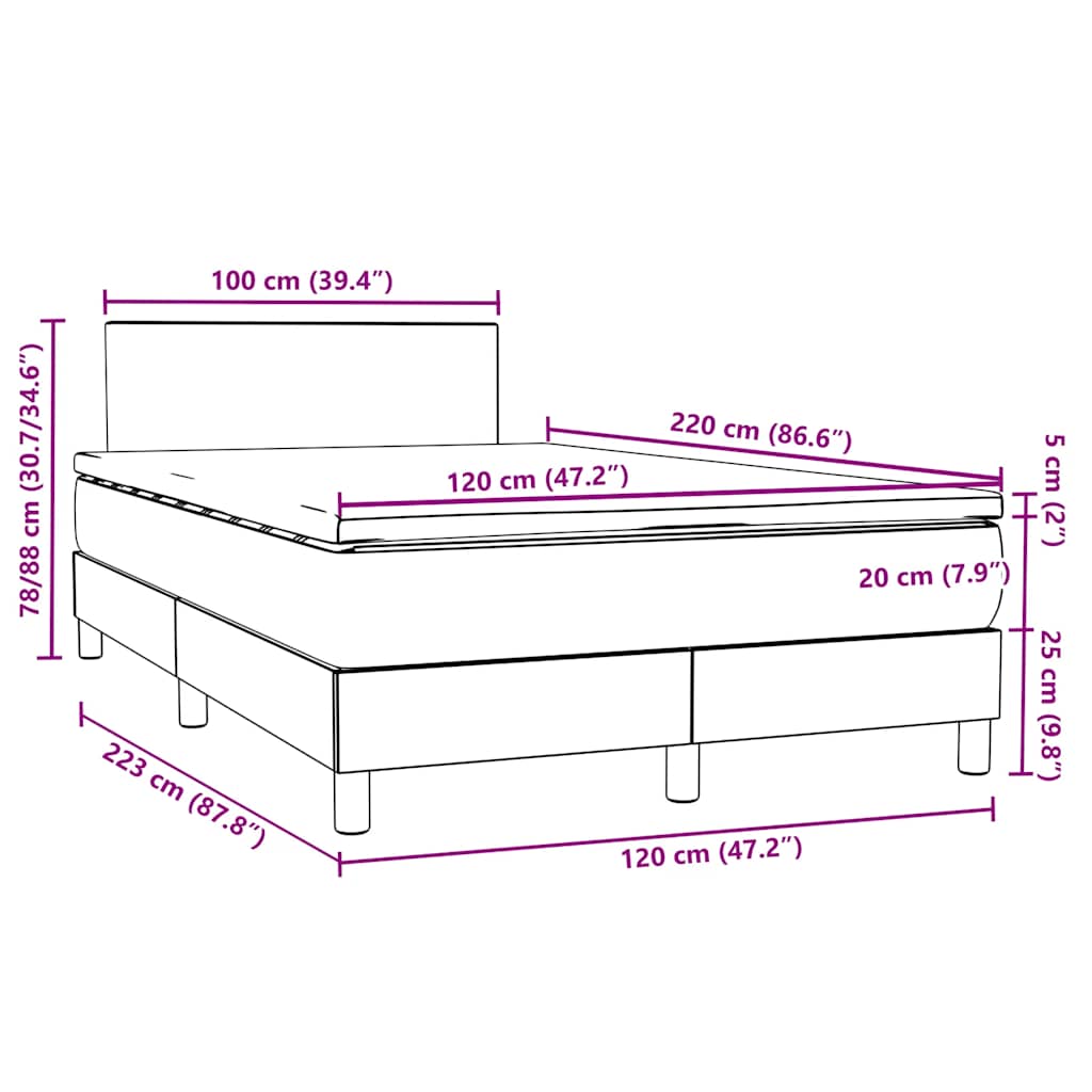 vidaXL Boxspringbett mit Matratze Hellgrau 120x220 cm Samt