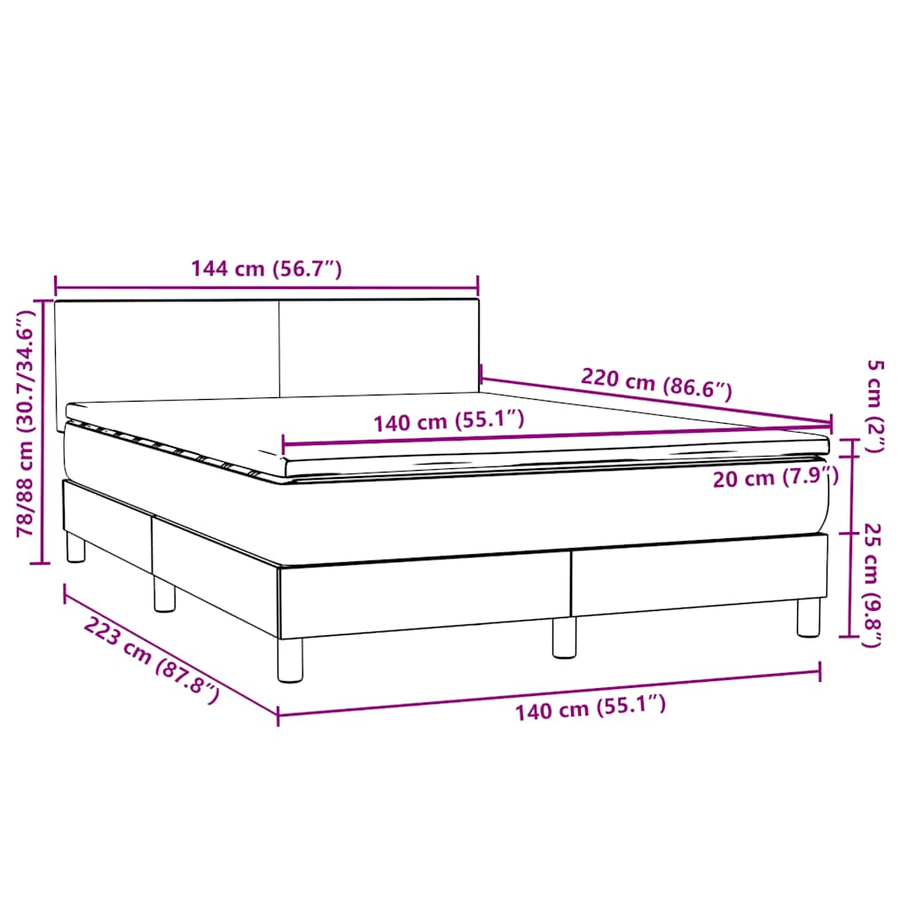 vidaXL Boxspringbett mit Matratze Hellgrau 140x220 cm Samt