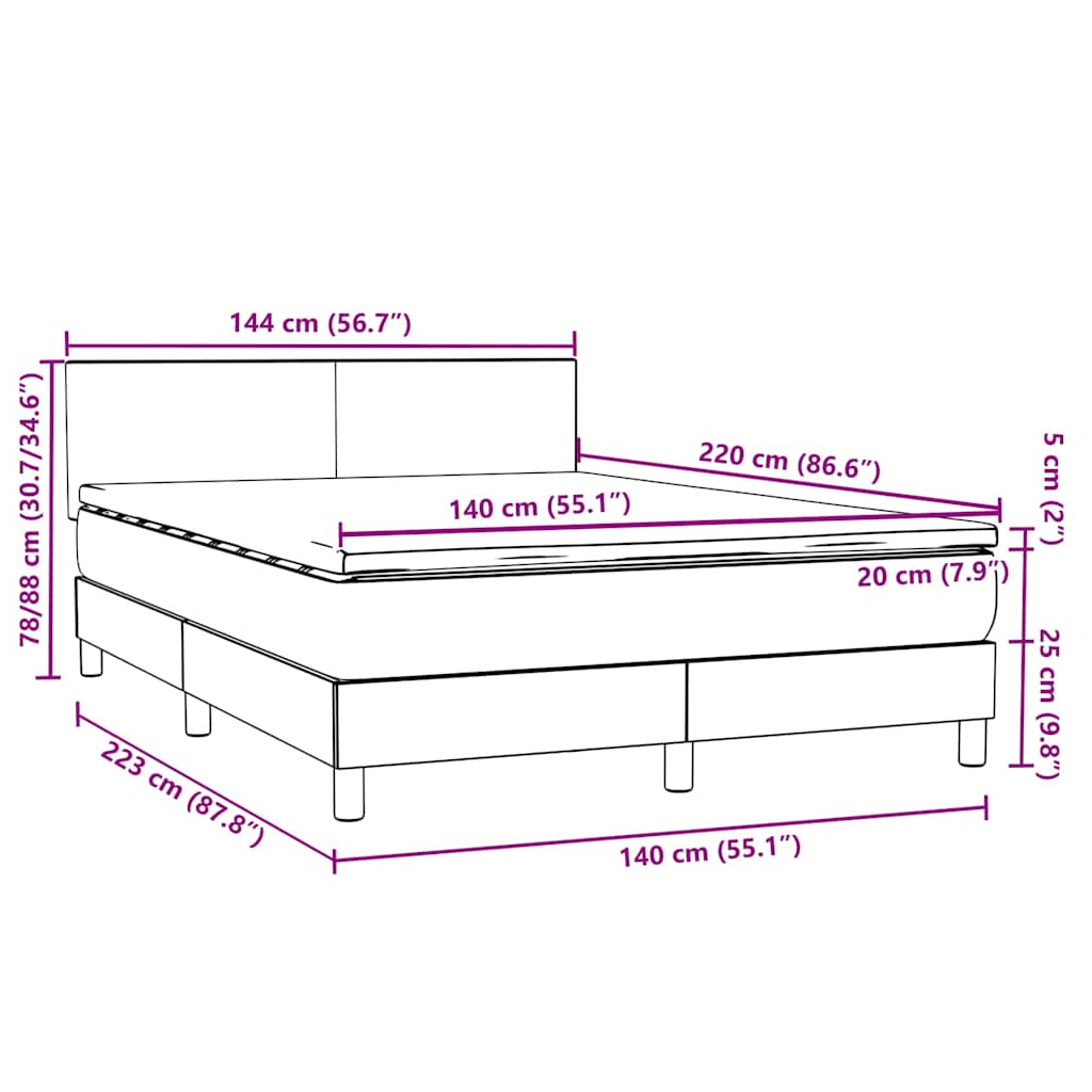 vidaXL Lit coffre avec matelas Bleu foncé 140x220 cm Velours