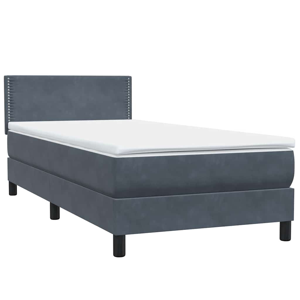 vidaXL Boxspringbett mit Matratze Dunkelgrau 100x210 cm Samt