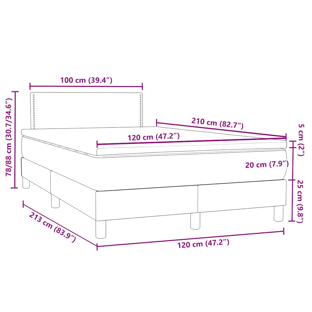 vidaXL Boxspringbett mit Matratze Dunkelgrau 120x210 cm Samt