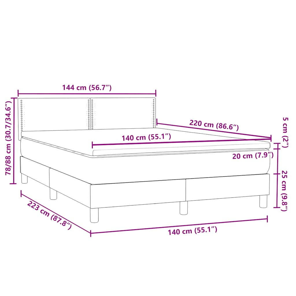 vidaXL Boxspringbett mit Matratze Dunkelgrün 140x210 cm Samt