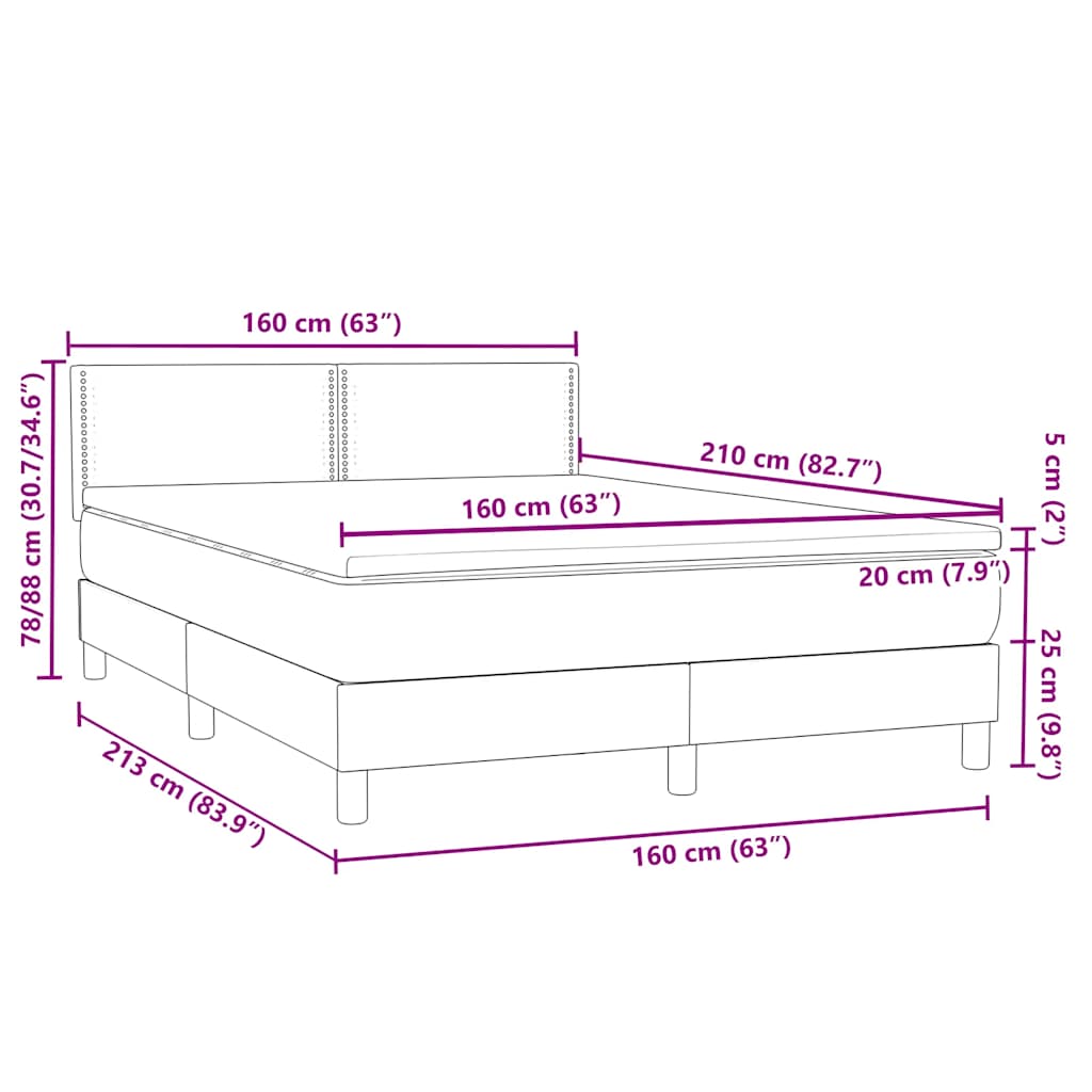 vidaXL Lit tapissier avec matelas Gris clair 160x210 cm Velours