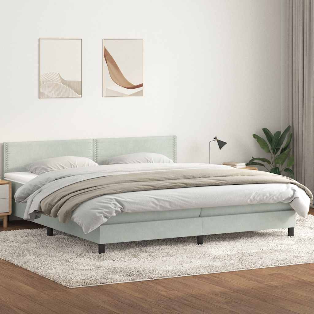 vidaXL Boxspringbett mit Matratze Hellgrau 200x210 cm Samt