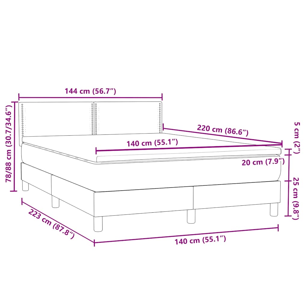 vidaXL Boxspringbett mit Matratze Dunkelgrau 140x220 cm Samt