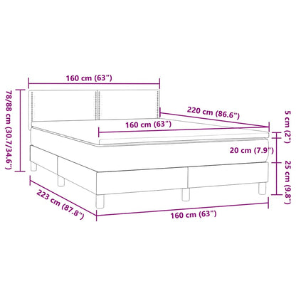 vidaXL Boxspringbett mit Matratze Hellgrau 160x220 cm Samt