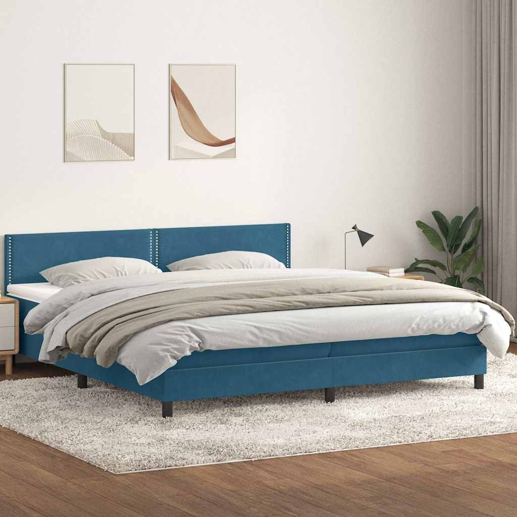 vidaXL Lit coffre avec matelas Bleu foncé 200x220 cm Velours