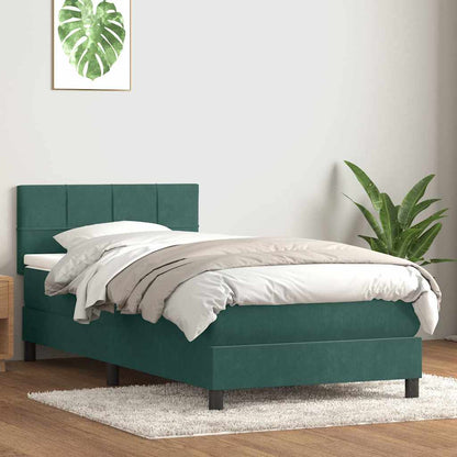 vidaXL Boxspringbett mit Matratze Dunkelgrün 80x210 cm Samt
