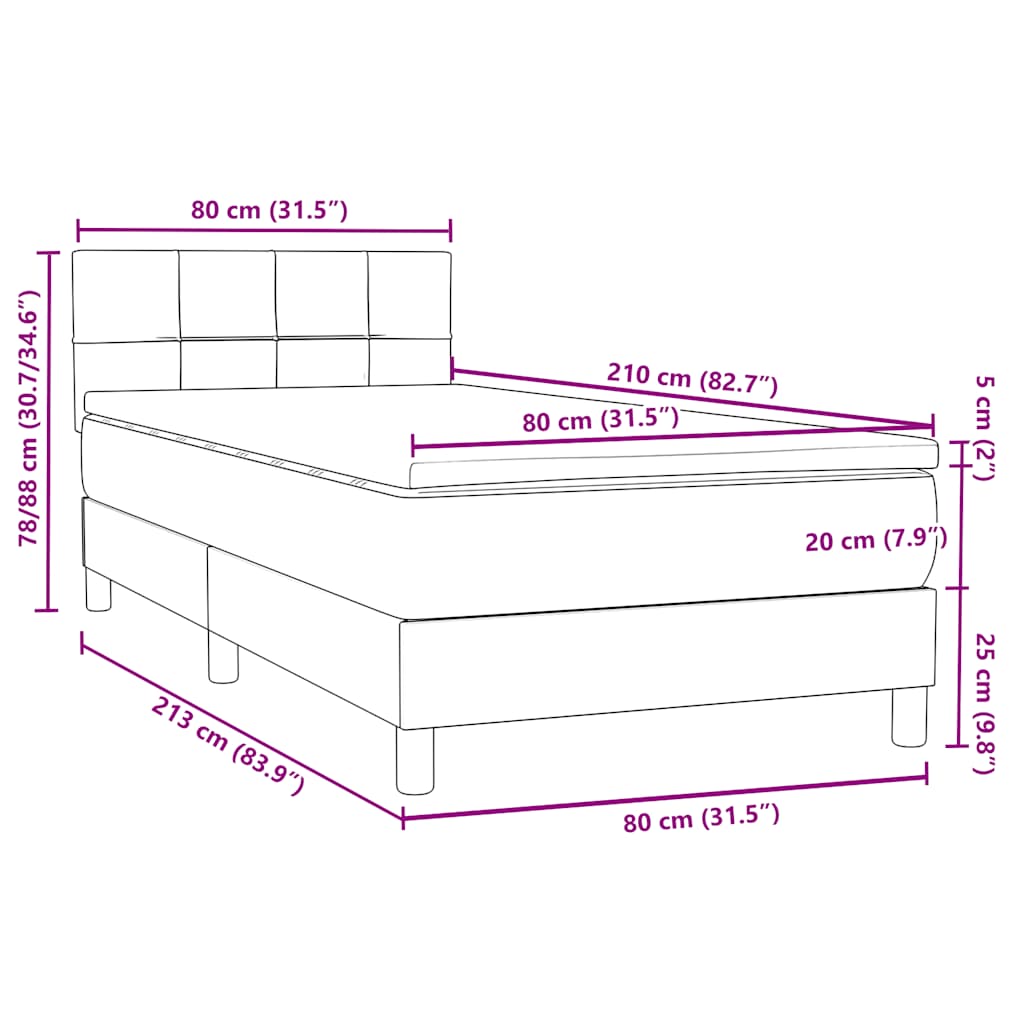 vidaXL Boxspringbett mit Matratze Rosa 80x210 cm Samt