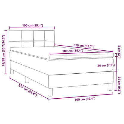 vidaXL Boxspringbett mit Matratze Hellgrau 100x210 cm Samt