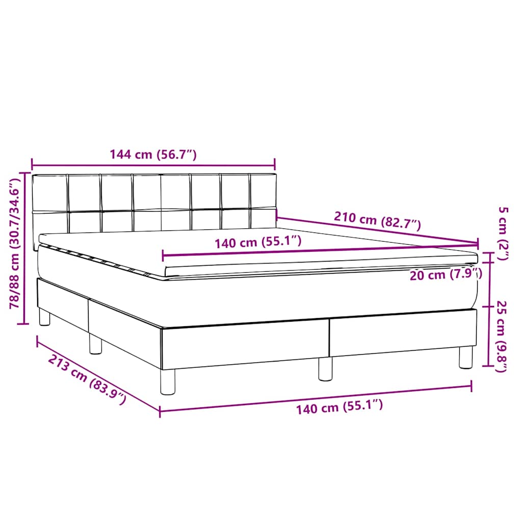 vidaXL Boxspringbett mit Matratze Hellgrau 140x210 cm Samt