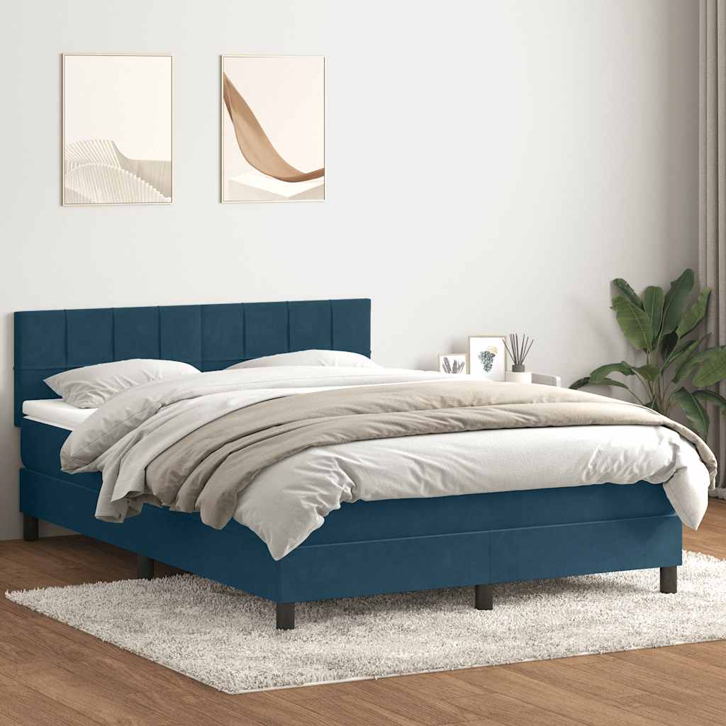 vidaXL Boxspringbett mit Matratze Dunkelblau 140x210 cm Samt
