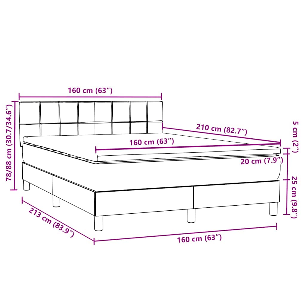 vidaXL Lit avec matelas à ressorts ensachés Velours gris foncé 160x210 cm