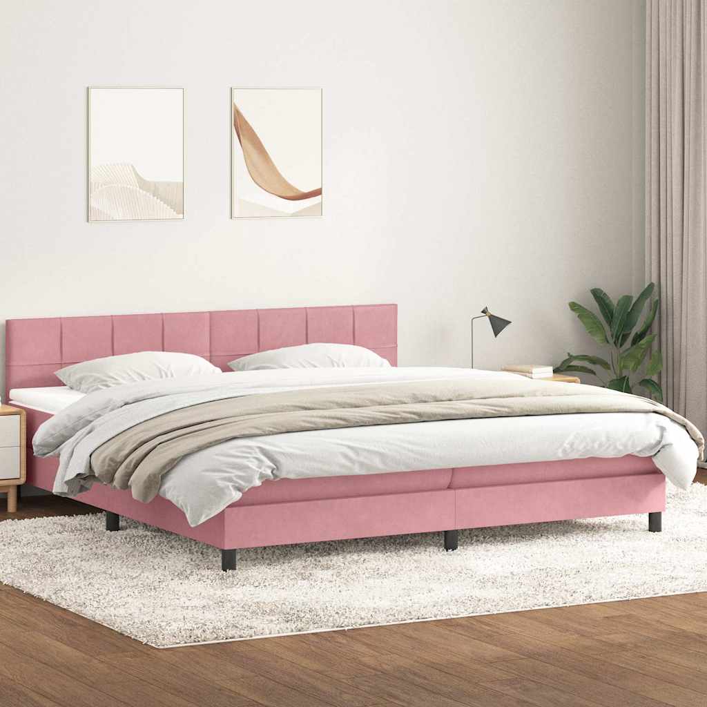 vidaXL Boxspringbett mit Matratze Rosa 180x210 cm Samt