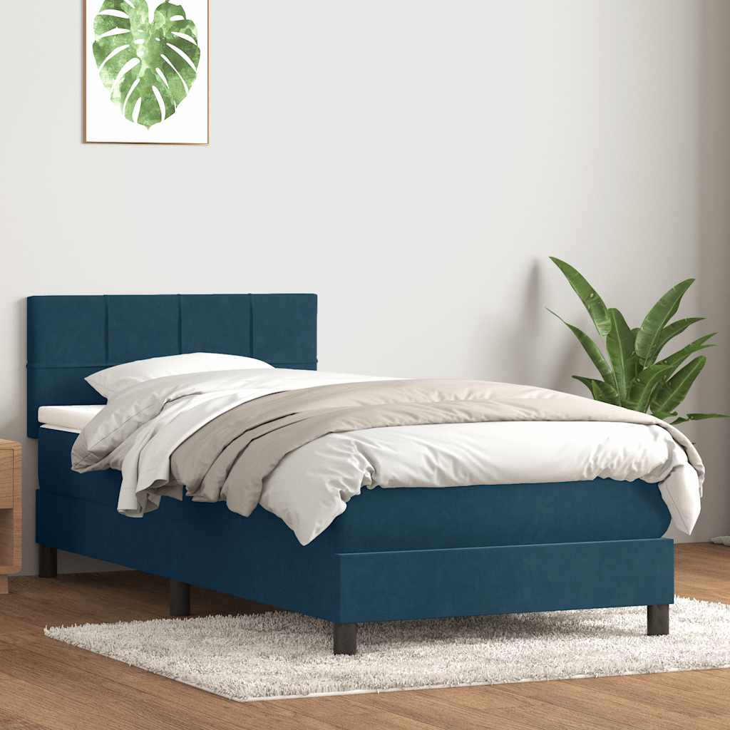 vidaXL Boxspringbett mit Matratze Dunkelblau 80x220 cm Samt