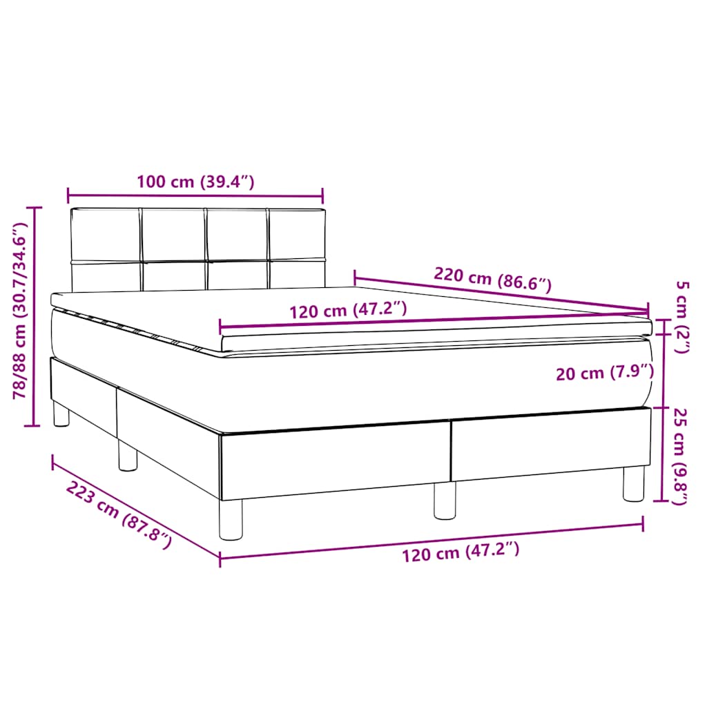 vidaXL Boxspringbett mit Matratze Schwarz 120x220 cm Samt