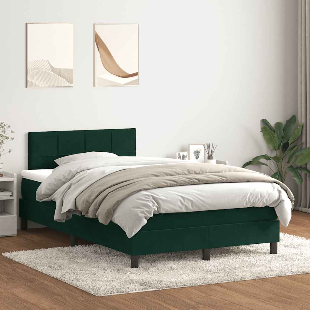 vidaXL Boxspringbett mit Matratze Dunkelgrün 120x220 cm Samt