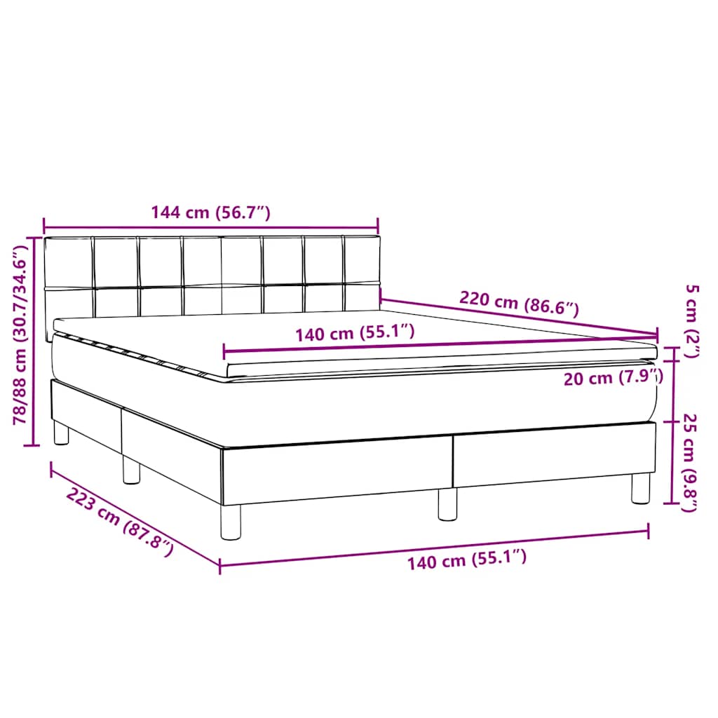 vidaXL Boxspringbett mit Matratze Dunkelblau 140x220 cm Samt