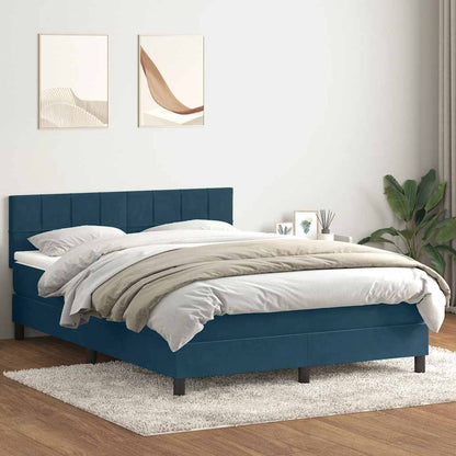 vidaXL Boxspringbett mit Matratze Dunkelblau 140x220 cm Samt