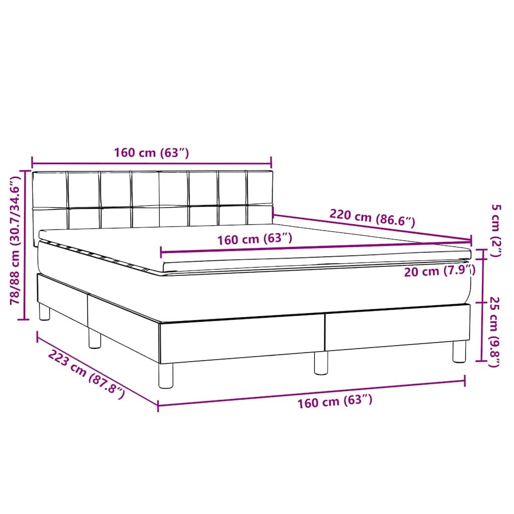 vidaXL Lit tapissier avec matelas Noir 160x220 cm Velours