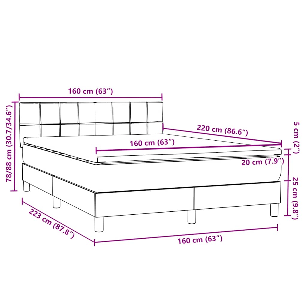 vidaXL Boxspringbett mit Matratze Rosa 160x220 cm Samt
