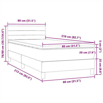 vidaXL Boxspringbett mit Matratze Dunkelgrau 80x210 cm Samt
