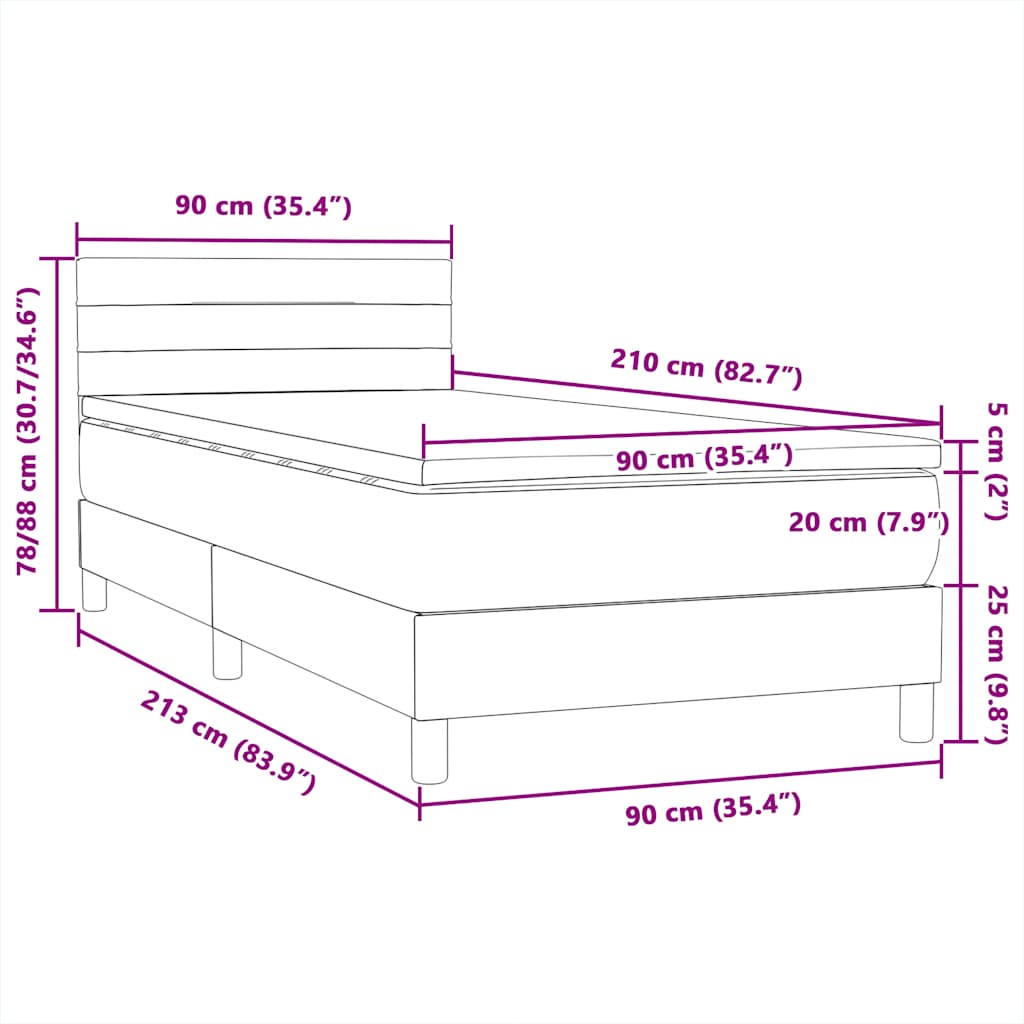 vidaXL Boxspringbett mit Matratze Schwarz 90x210 cm Samt