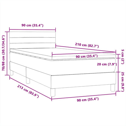 vidaXL Boxspringbett mit Matratze Schwarz 90x210 cm Samt