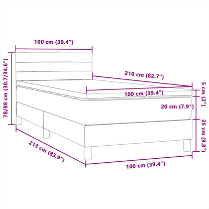 vidaXL Boxspringbett mit Matratze Hellgrau 100x210 cm Samt